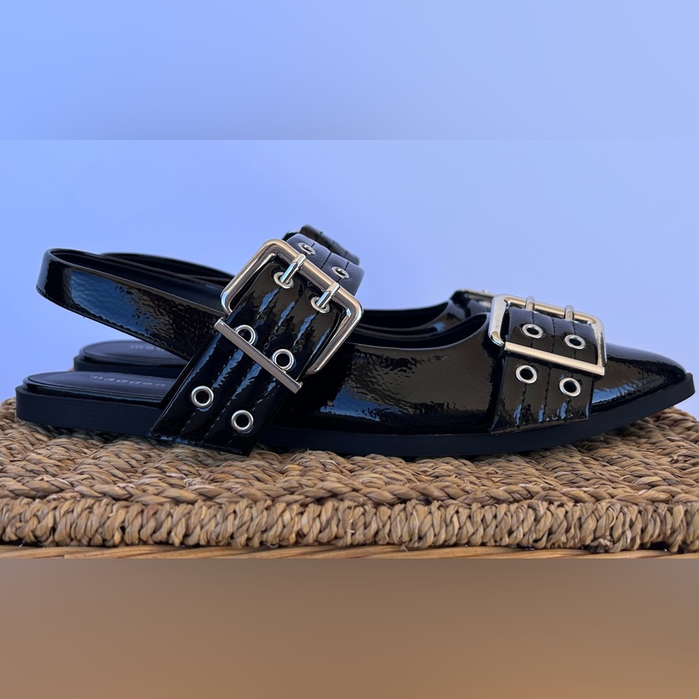 Madden Girl Women’s Vegan Leather Slingback Flat Oversize Buckles & Grommets 10M - Picture 7 of 13